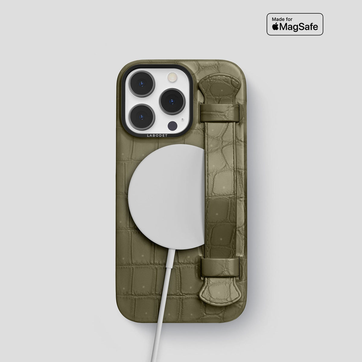 Kaki Green iPhone 13 Pro Strap Case with Black Metal -5 | Kaki-Green-Black