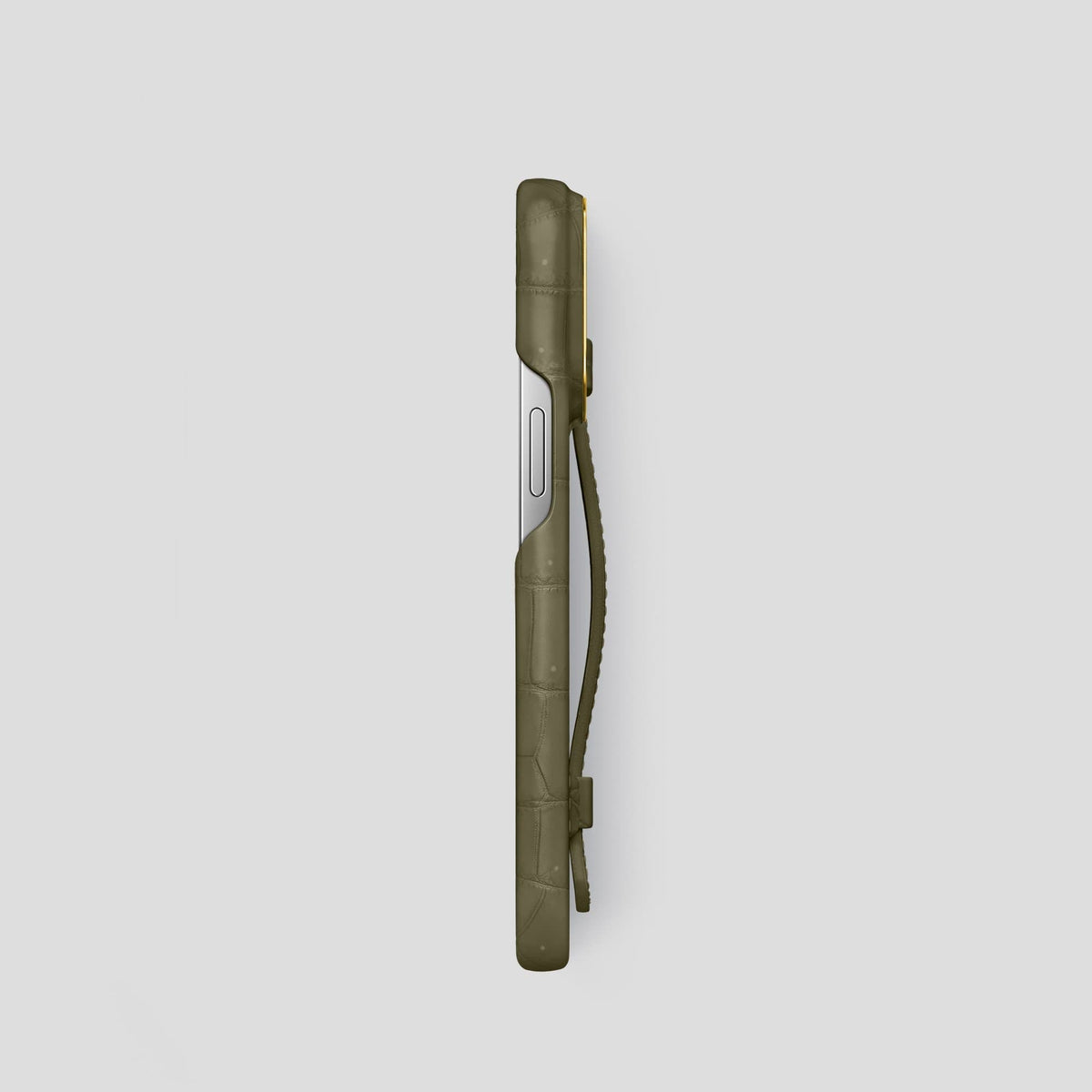 Kaki Green iPhone 13 Pro Strap Case with Gold Metal -3 | Kaki-Green-Gold