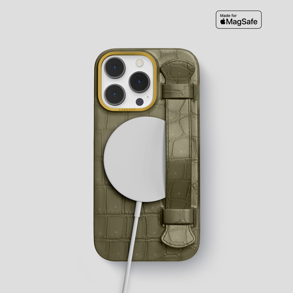 Kaki Green iPhone 13 Pro Strap Case with Gold Metal -5 | Kaki-Green-Gold