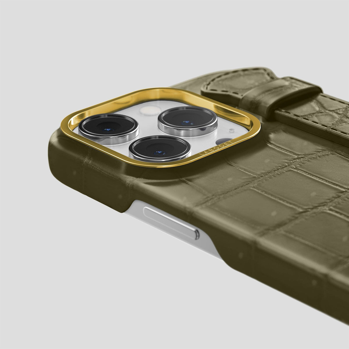 Kaki Green iPhone 13 Pro Strap Case with Gold Metal -6 | Kaki-Green-Gold