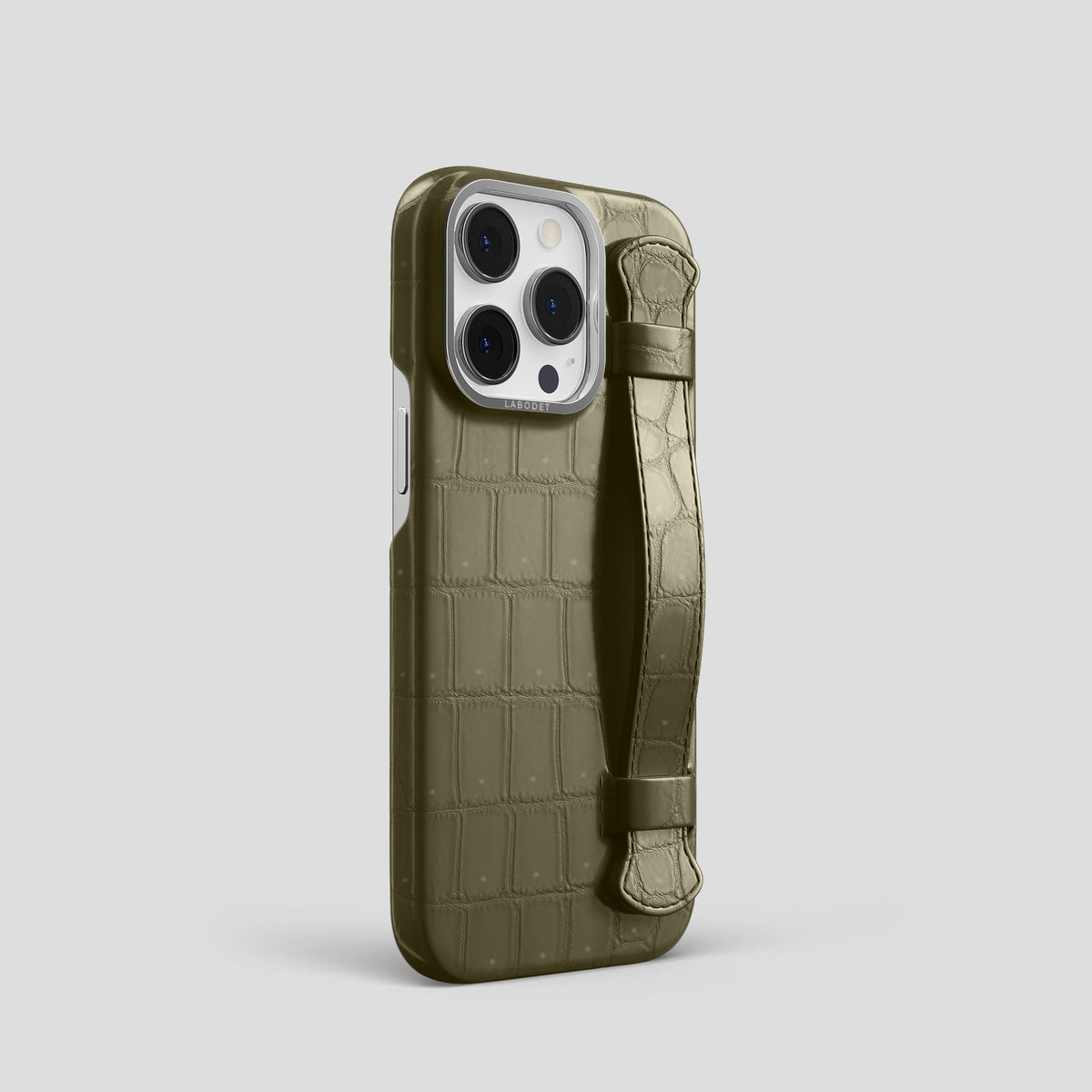 Kaki Green iPhone 13 Pro Strap Case with Steel Metal -2 | Kaki-Green-Steel