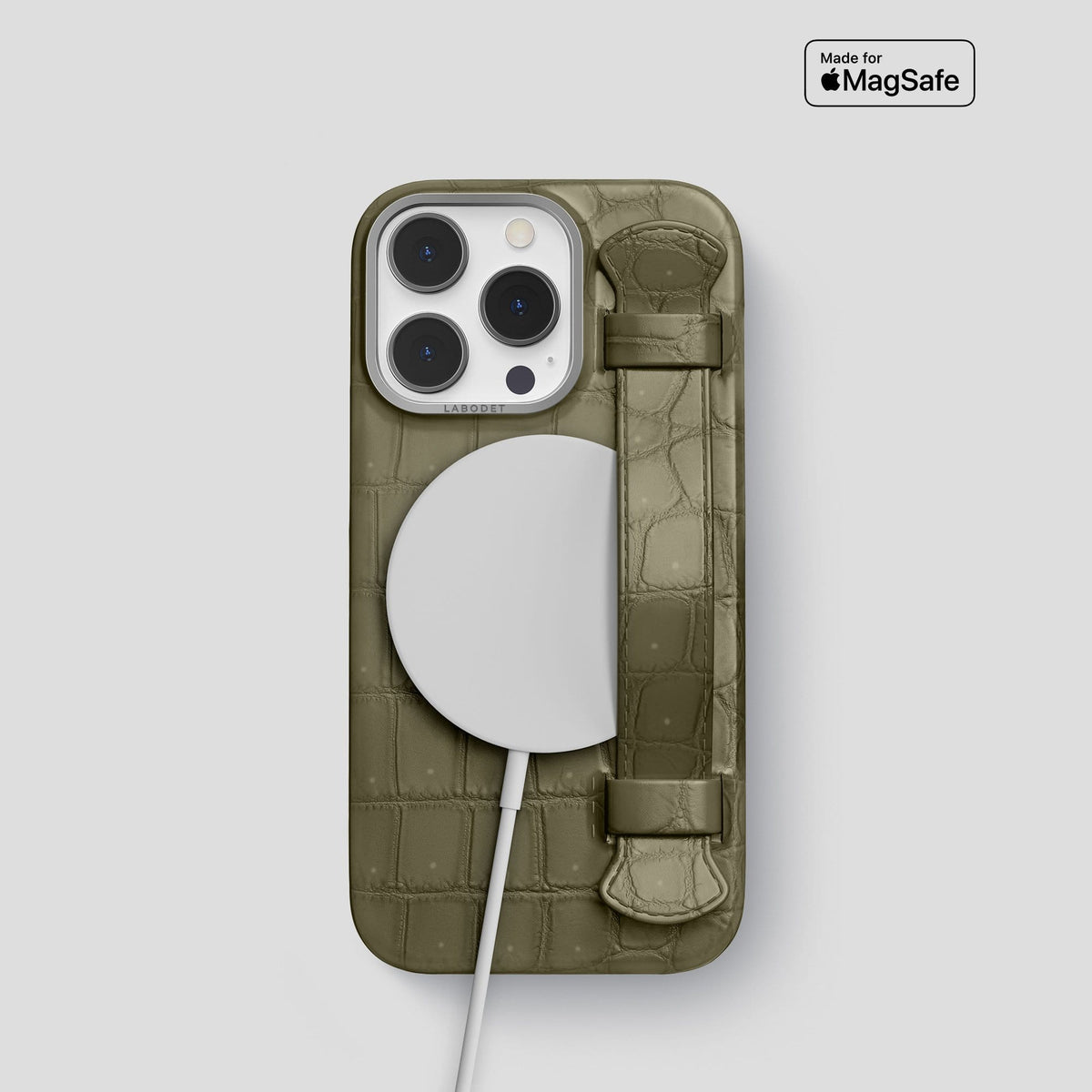 Kaki Green iPhone 13 Pro Strap Case with Steel Metal -5 | Kaki-Green-Steel