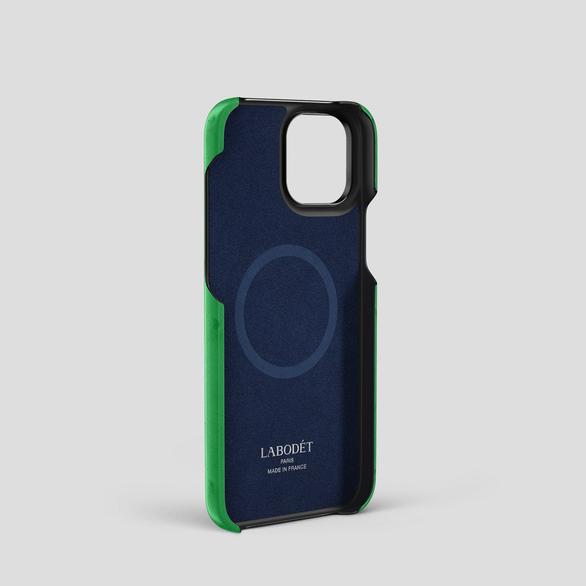 Kentucky Green iPhone 13 Pro Card Case Ostrich with Black Metal -4 | Kentucky-Green-Black