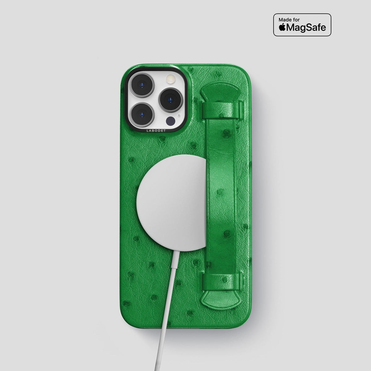 Kentucky Green iPhone 13 Pro Handle Case Ostrich with Black Metal -5 | Kentucky-Green-Black