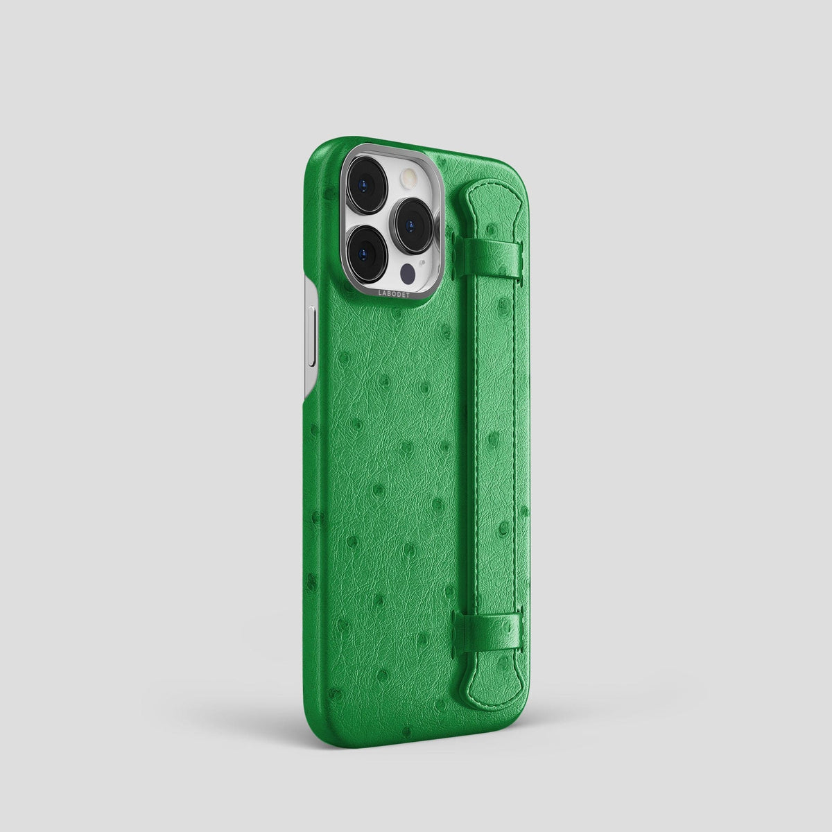 Kentucky Green iPhone 13 Pro Handle Case Ostrich with Steel Metal -2 | Kentucky-Green-Steel