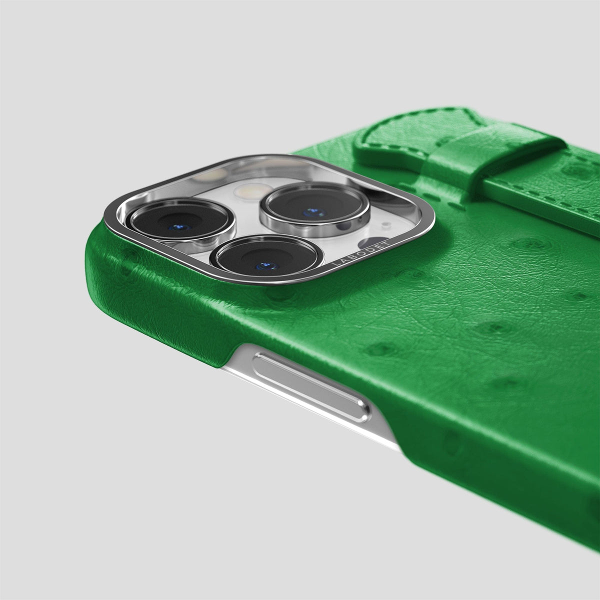 Kentucky Green iPhone 13 Pro Handle Case Ostrich with Steel Metal -6 | Kentucky-Green-Steel
