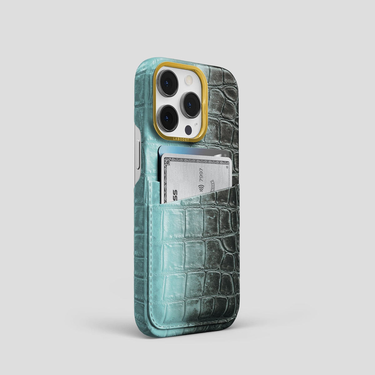 Light-Mint iPhone 13 Pro Himalaya Card Case with Gold Metal -2 | Light-Mint-Gold