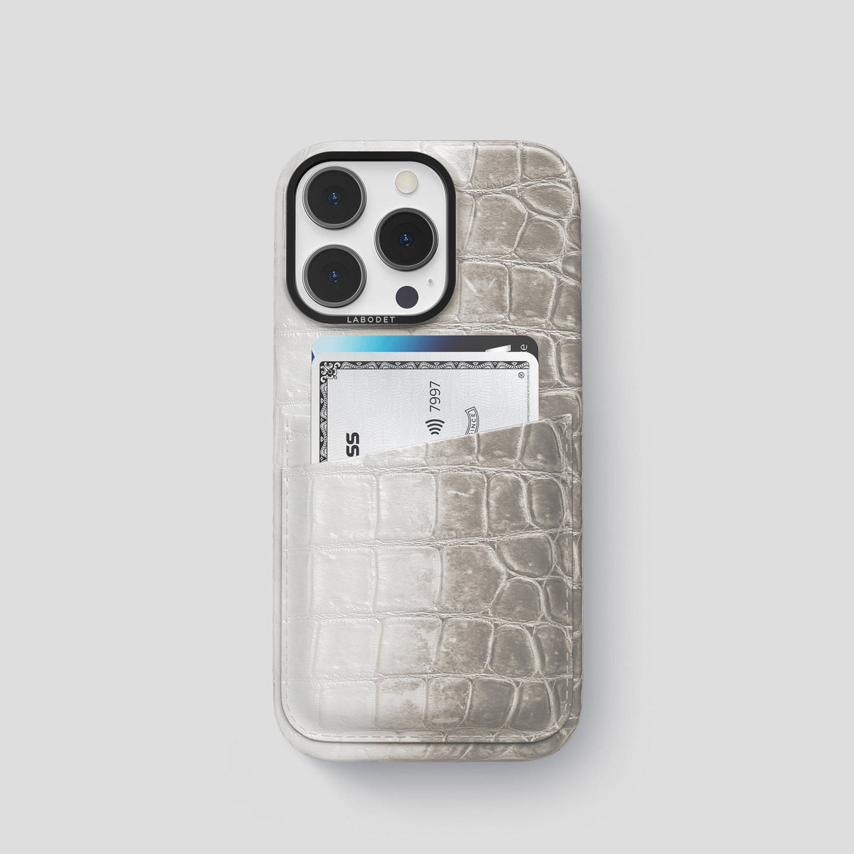 Light iPhone 13 Pro Himalaya Card Case with Black Metal -1 | Light-Black