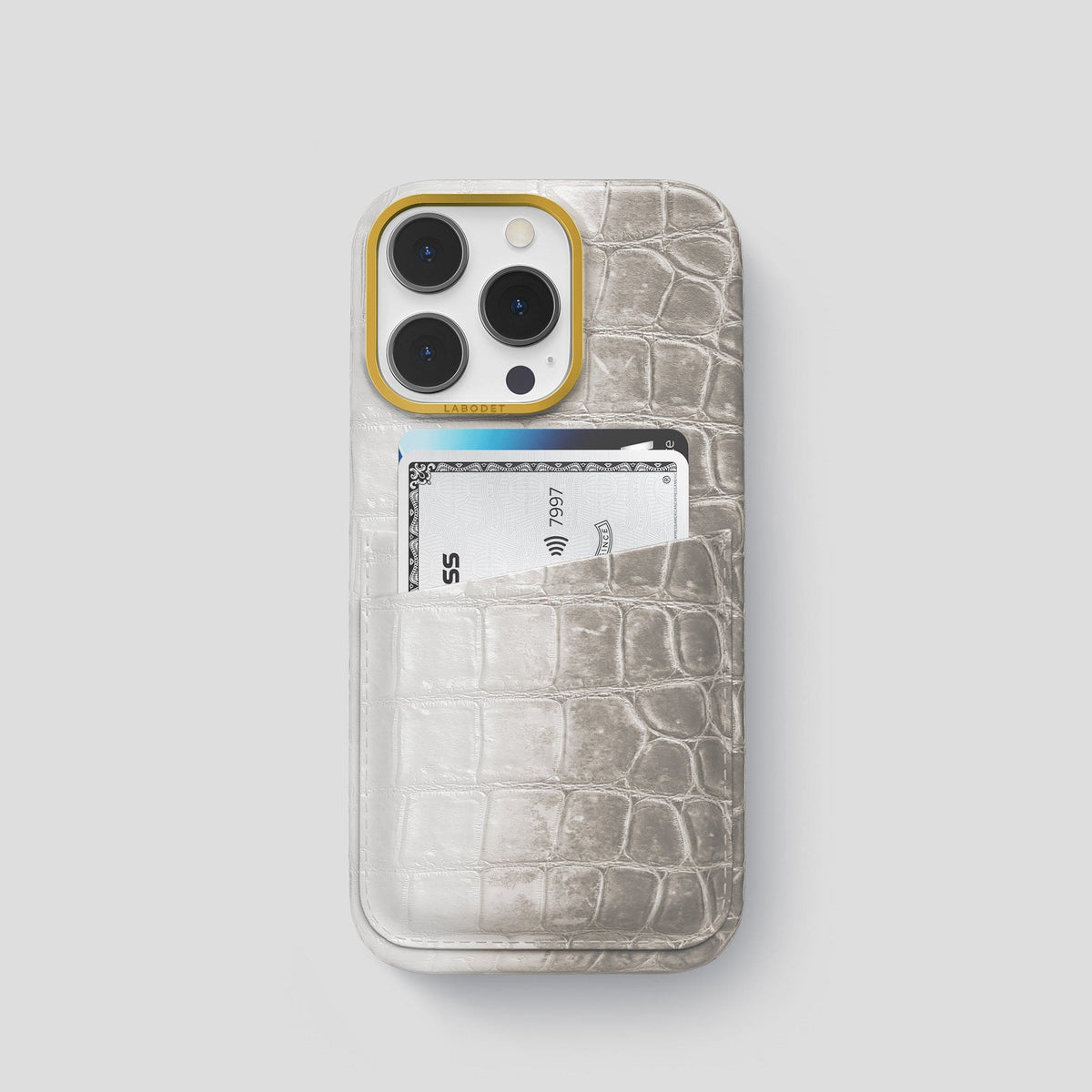 Light iPhone 13 Pro Himalaya Card Case with Gold Metal -1 | Light-Gold