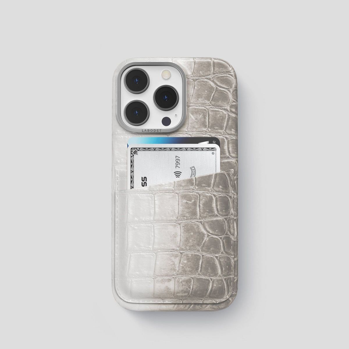 Light iPhone 13 Pro Himalaya Card Case with Steel Metal -1 | Light-Steel