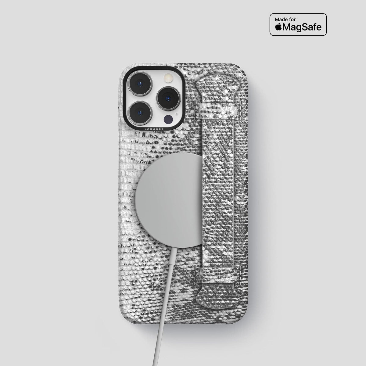 Light iPhone 13 Pro Himalayan Lizard Strap Case with Black Metal -5 | Light-Black