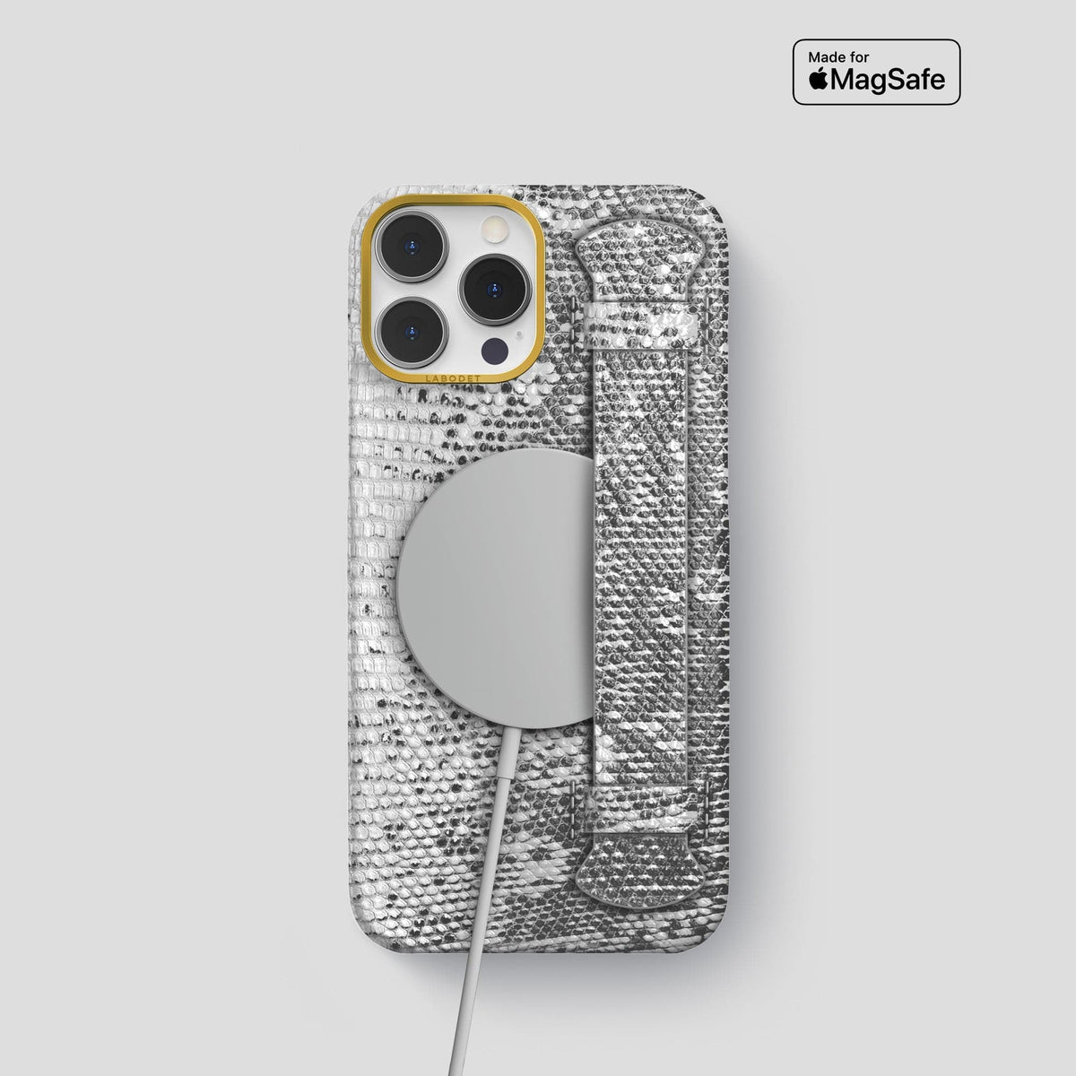 Light iPhone 13 Pro Himalayan Lizard Strap Case with Gold Metal -5 | Light-Gold