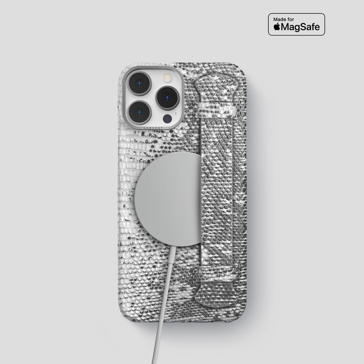 Light iPhone 13 Pro Himalayan Lizard Strap Case with Steel Metal -5 | Light-Steel
