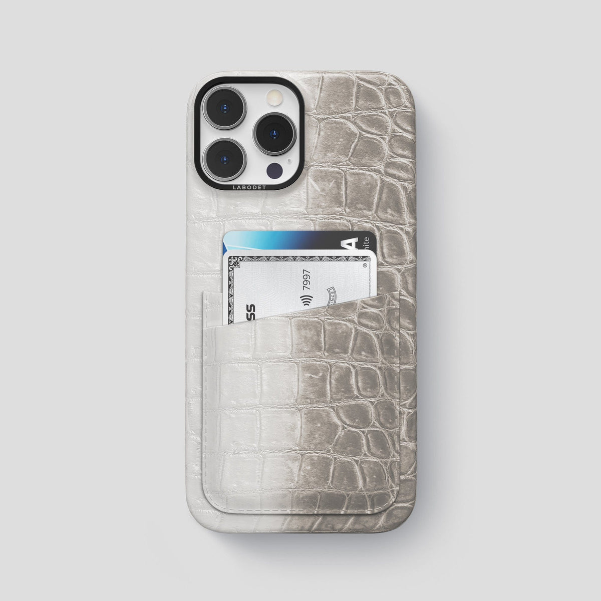 Light iPhone 13 Pro Max Himalaya Card Case with Black Metal -1 | Light-Black