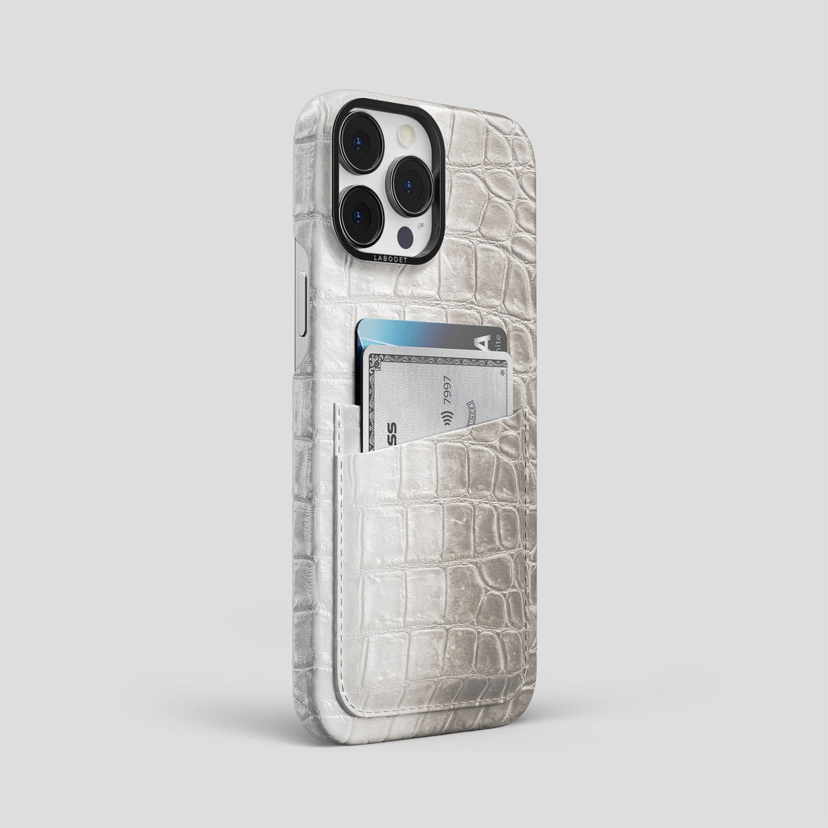 Light iPhone 13 Pro Max Himalaya Card Case with Black Metal -2 | Light-Black