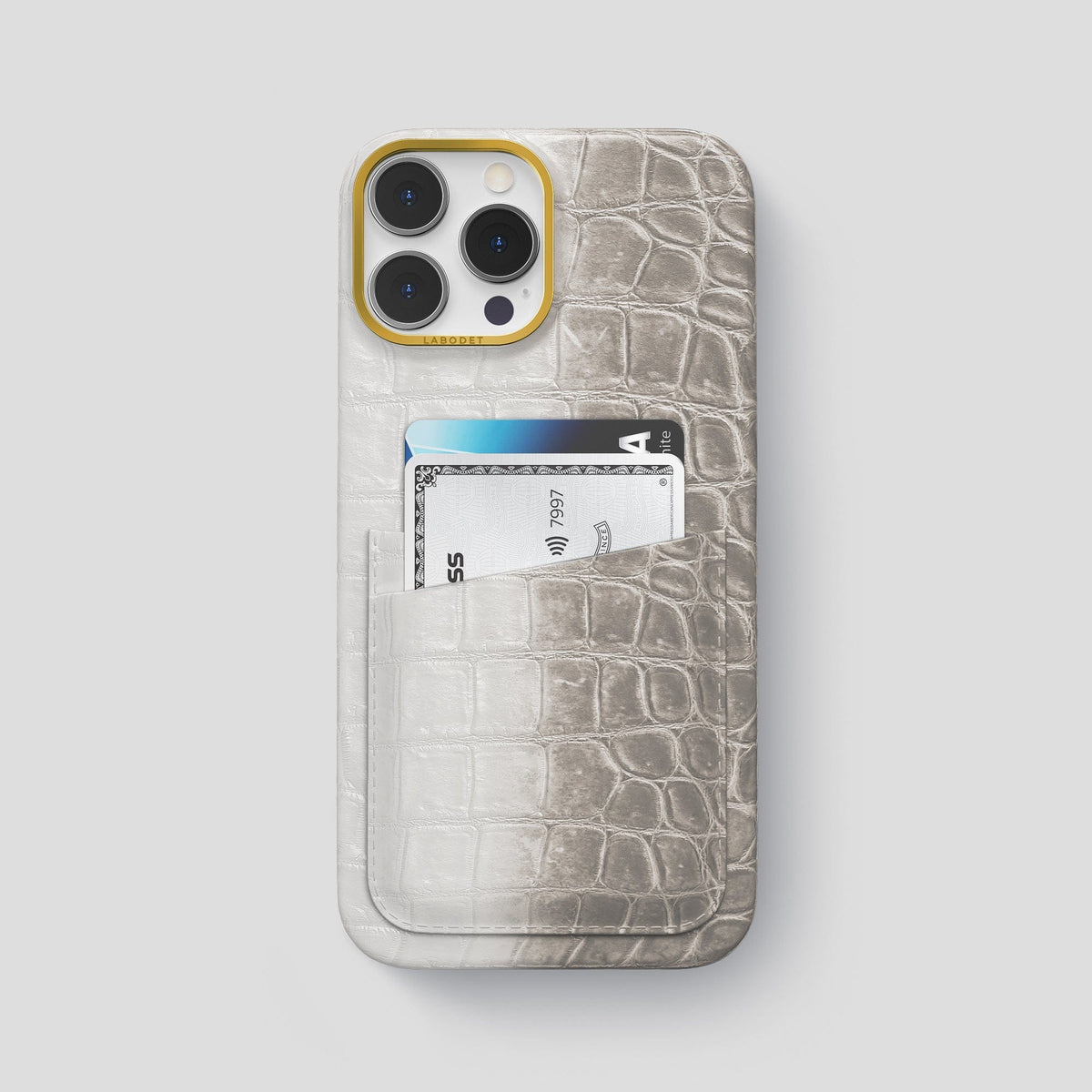 Light iPhone 13 Pro Max Himalaya Card Case with Gold Metal -1 | Light-Gold