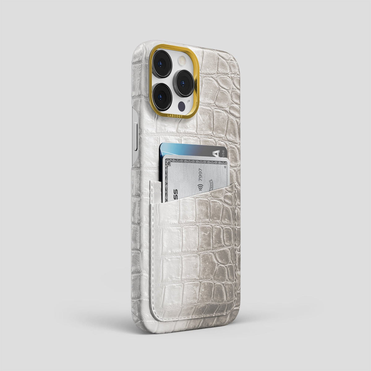 Light iPhone 13 Pro Max Himalaya Card Case with Gold Metal -2 | Light-Gold
