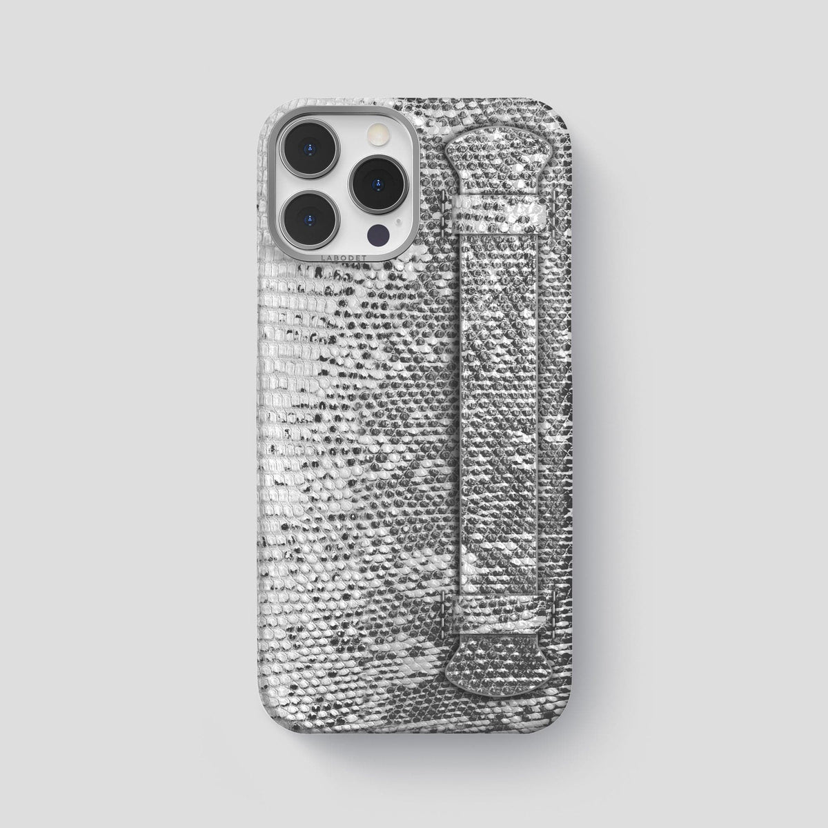 Light iPhone 13 Pro Max Himalayan Lizard Strap Case with Steel Metal -1 | Light-Steel