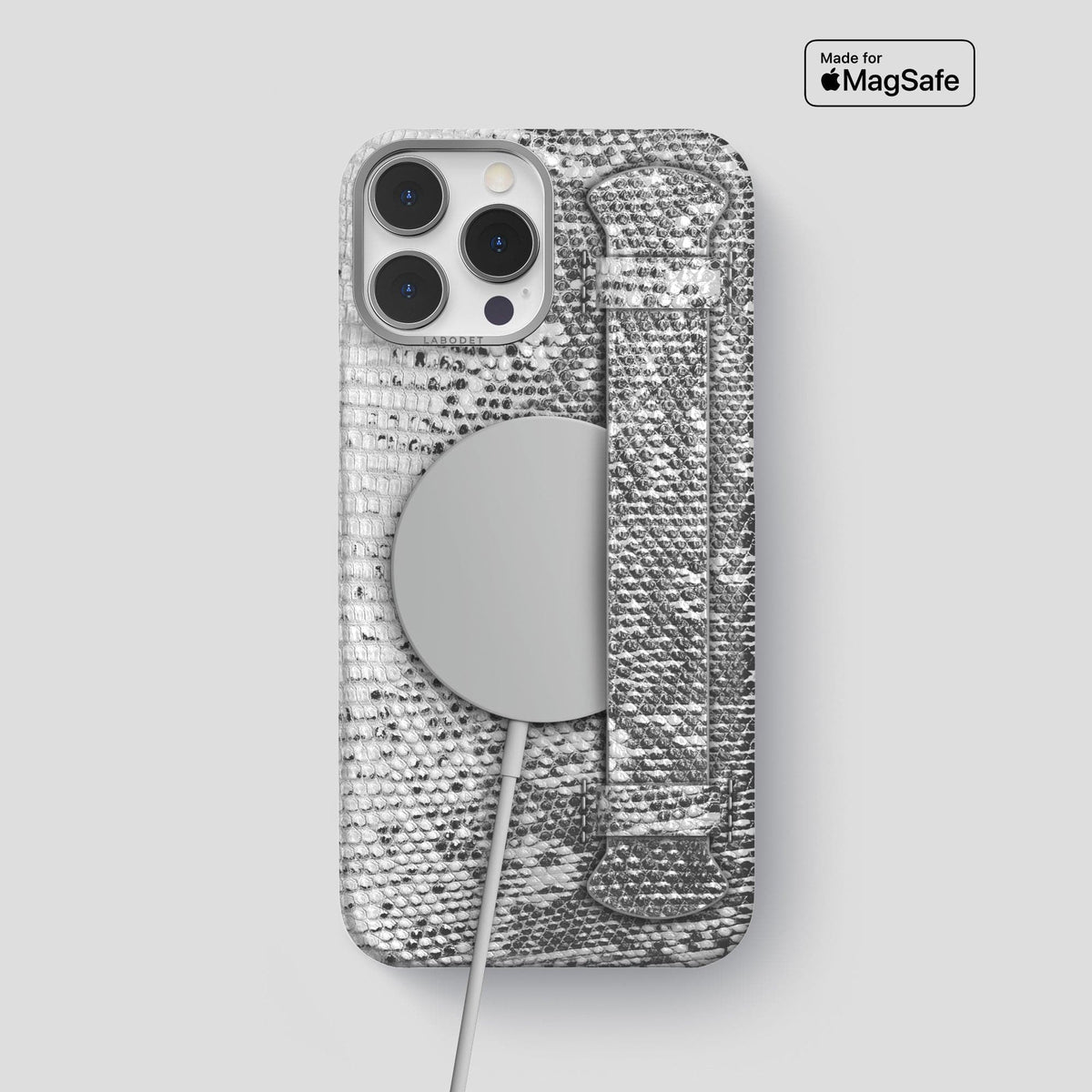 Light iPhone 13 Pro Max Himalayan Lizard Strap Case with Steel Metal -5 | Light-Steel