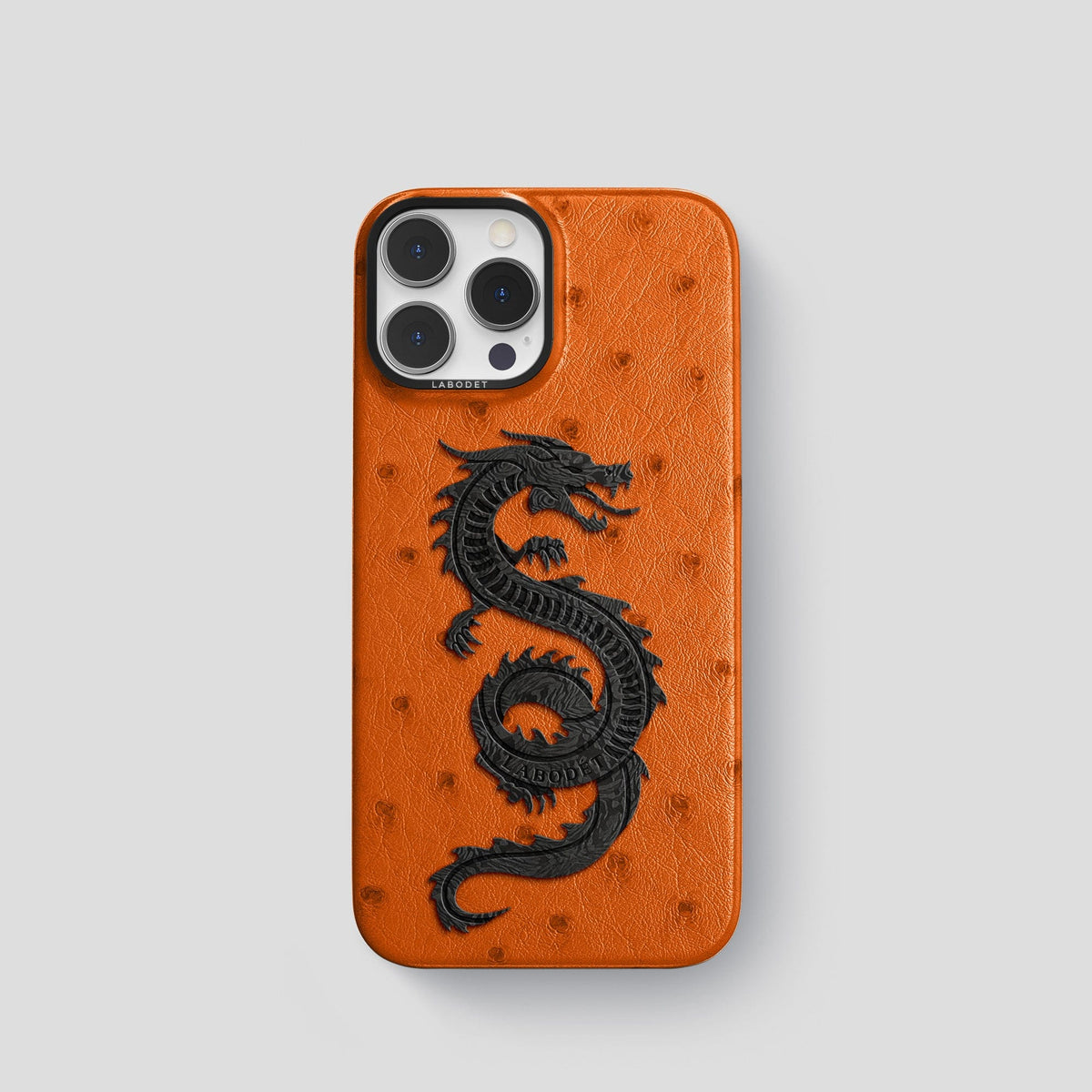 Medium-Brown iPhone 13 Pro Classic Case Ostrich with Black Metal -1 | Medium-Brown-Black