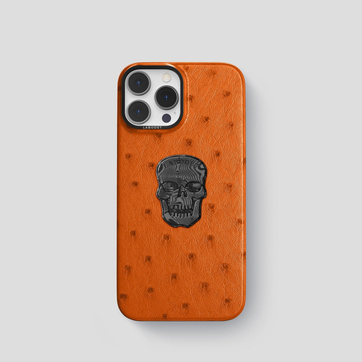 Medium-Brown iPhone 13 Pro Classic Case Ostrich with Black Metal -1 | Medium-Brown-Black