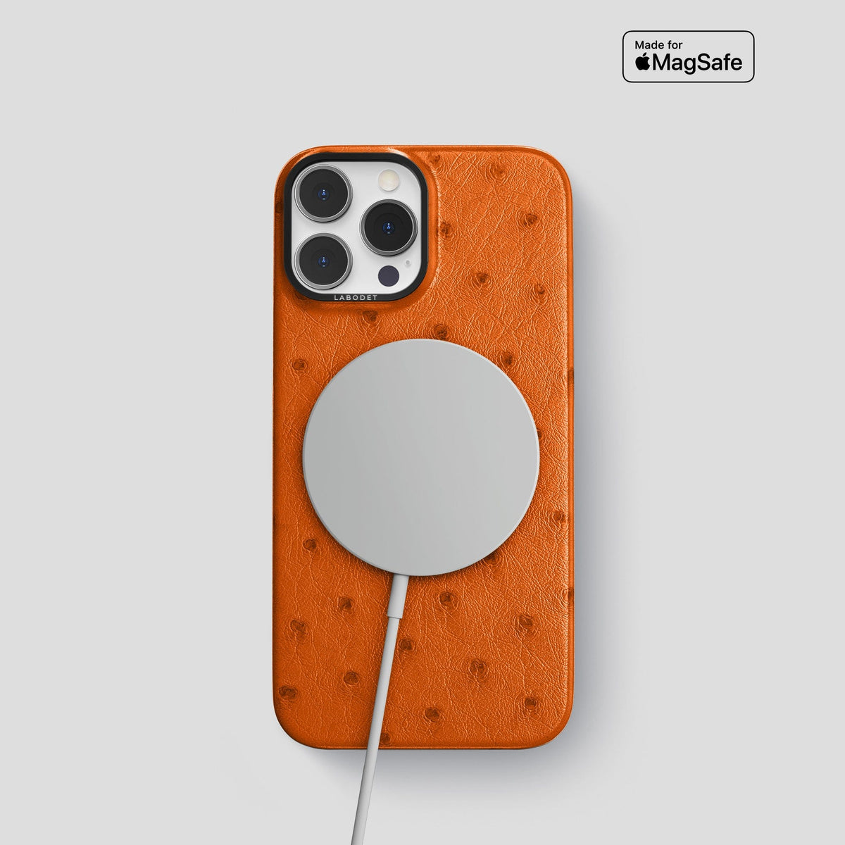 Medium-Brown iPhone 13 Pro Classic Case Ostrich with Black Metal -5 | Medium-Brown-Black