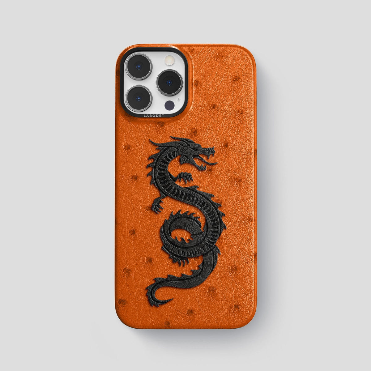 Medium-Brown iPhone 13 Pro Max Classic Case Ostrich with Black Metal -1 | Medium-Brown-Black