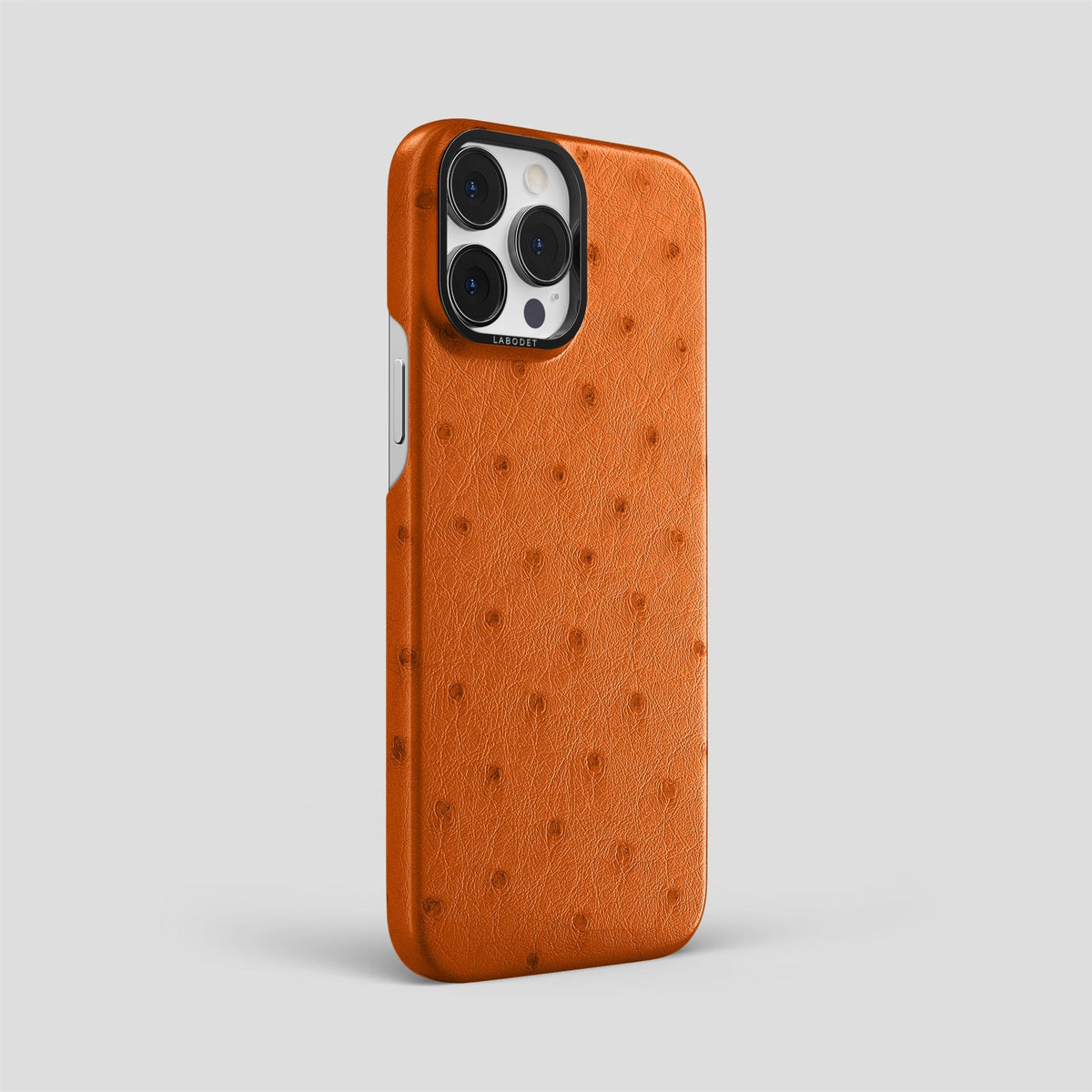 Medium-Brown iPhone 13 Pro Max Classic Case Ostrich with Black Metal -2 | Dark-Brown-Black