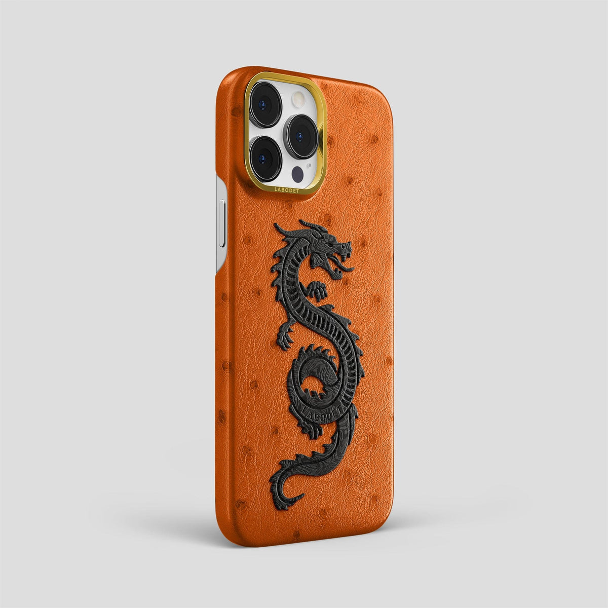 Medium-Brown iPhone 13 Pro Max Classic Case Ostrich with Gold Metal -2 | Medium-Brown-Gold