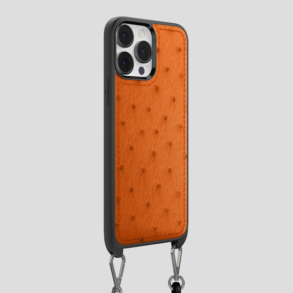 Medium-Brown iPhone 13 Pro Max Crossbody Case Ostrich -2 | Medium-Brown