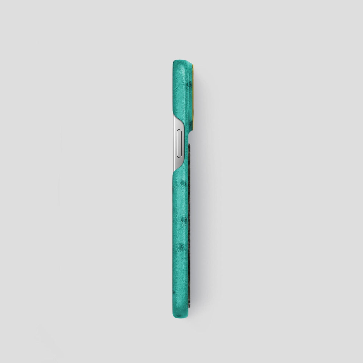 Turquoise iPhone 13 Pro Classic Case Ostrich with Gold Metal -3 | Turquoise-Gold