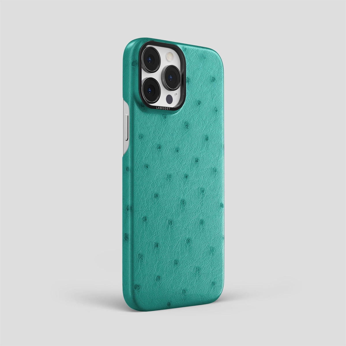 Turquoise iPhone 13 Pro Max Classic Case Ostrich with Black Metal -2 | Turquoise-Black