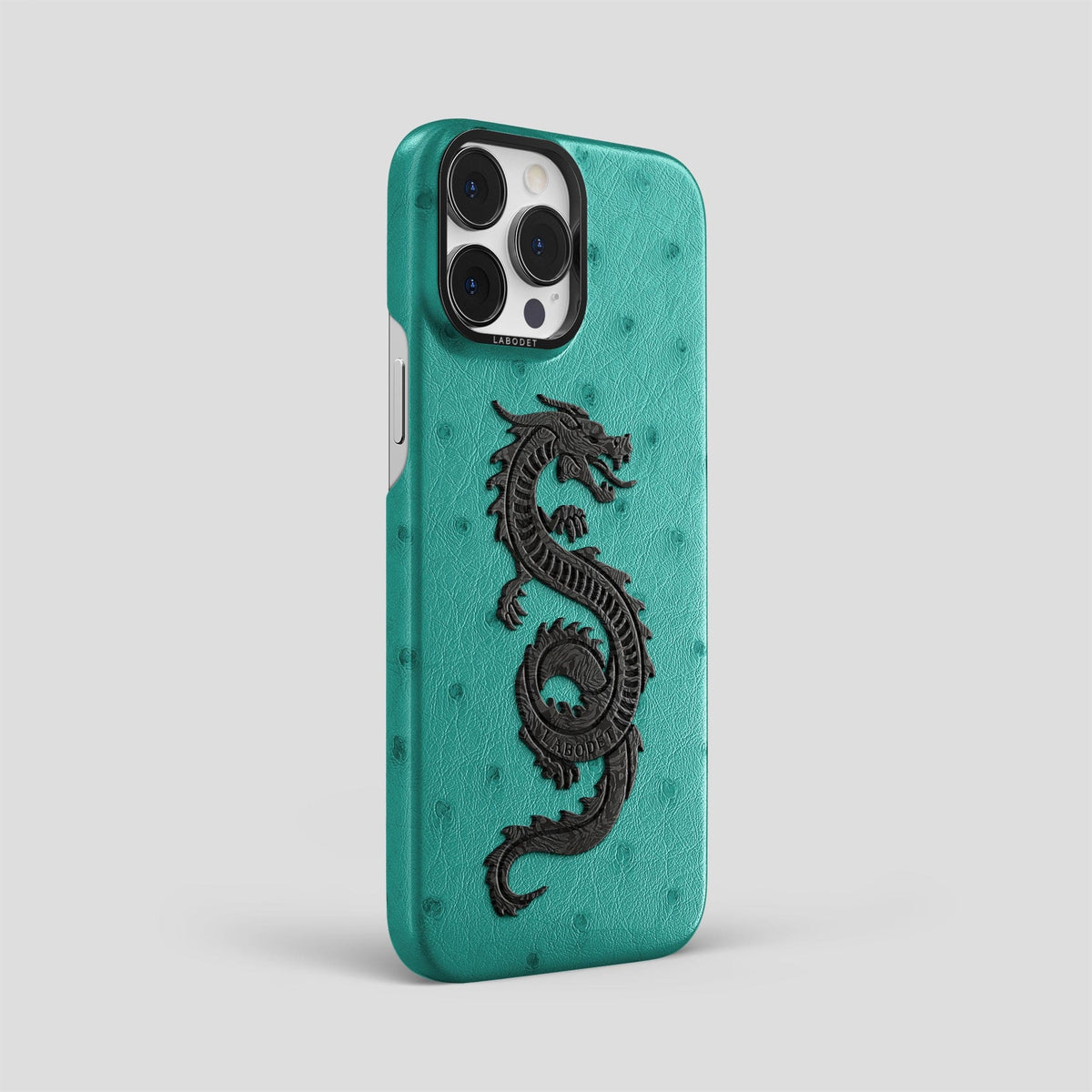 Turquoise iPhone 13 Pro Max Classic Case Ostrich with Black Metal -2 | Turquoise-Black