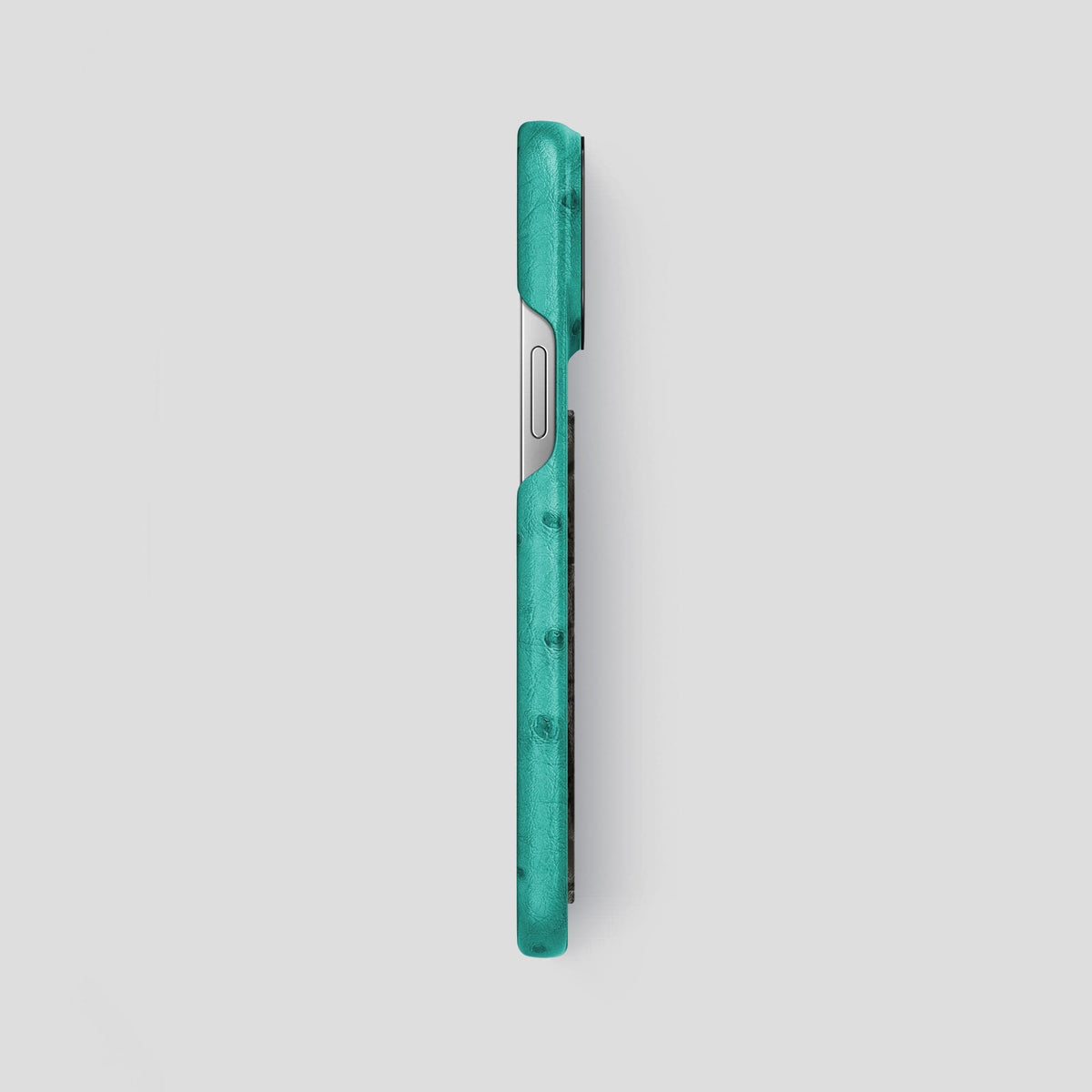 Turquoise iPhone 13 Pro Max Classic Case Ostrich with Black Metal -3 | Turquoise-Black