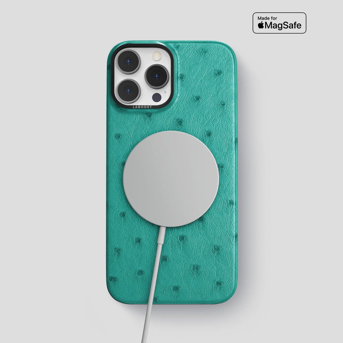 Turquoise iPhone 13 Pro Max Classic Case Ostrich with Black Metal -5 | Turquoise-Black