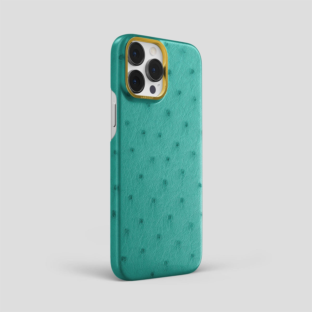 Turquoise iPhone 13 Pro Max Classic Case Ostrich with Gold Metal -2 | Turquoise-Gold