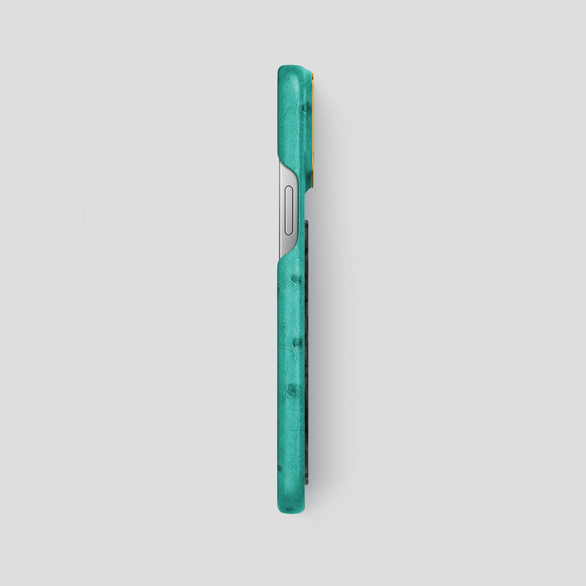 Turquoise iPhone 13 Pro Max Classic Case Ostrich with Gold Metal -3 | Turquoise-Gold