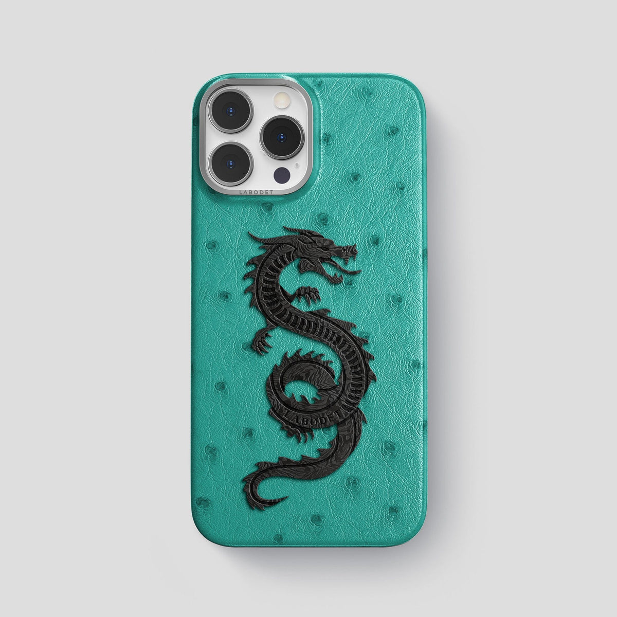 Turquoise iPhone 13 Pro Max Classic Case Ostrich with Steel Metal -1 | Turquoise-Steel