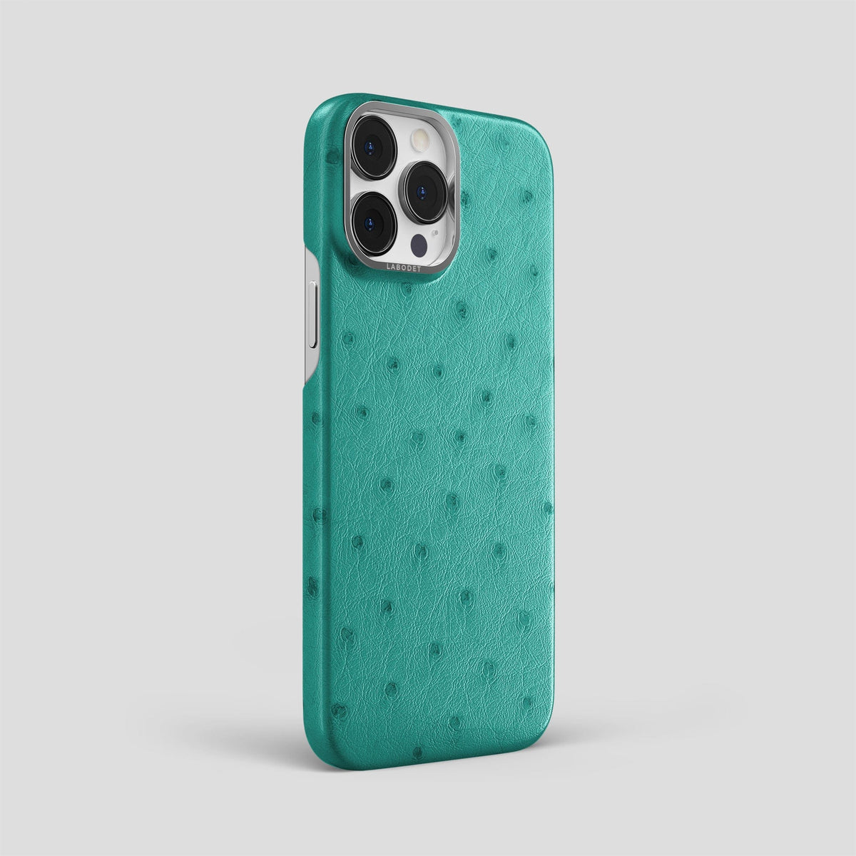 Turquoise iPhone 13 Pro Max Classic Case Ostrich with Steel Metal -2 | Turquoise-Steel
