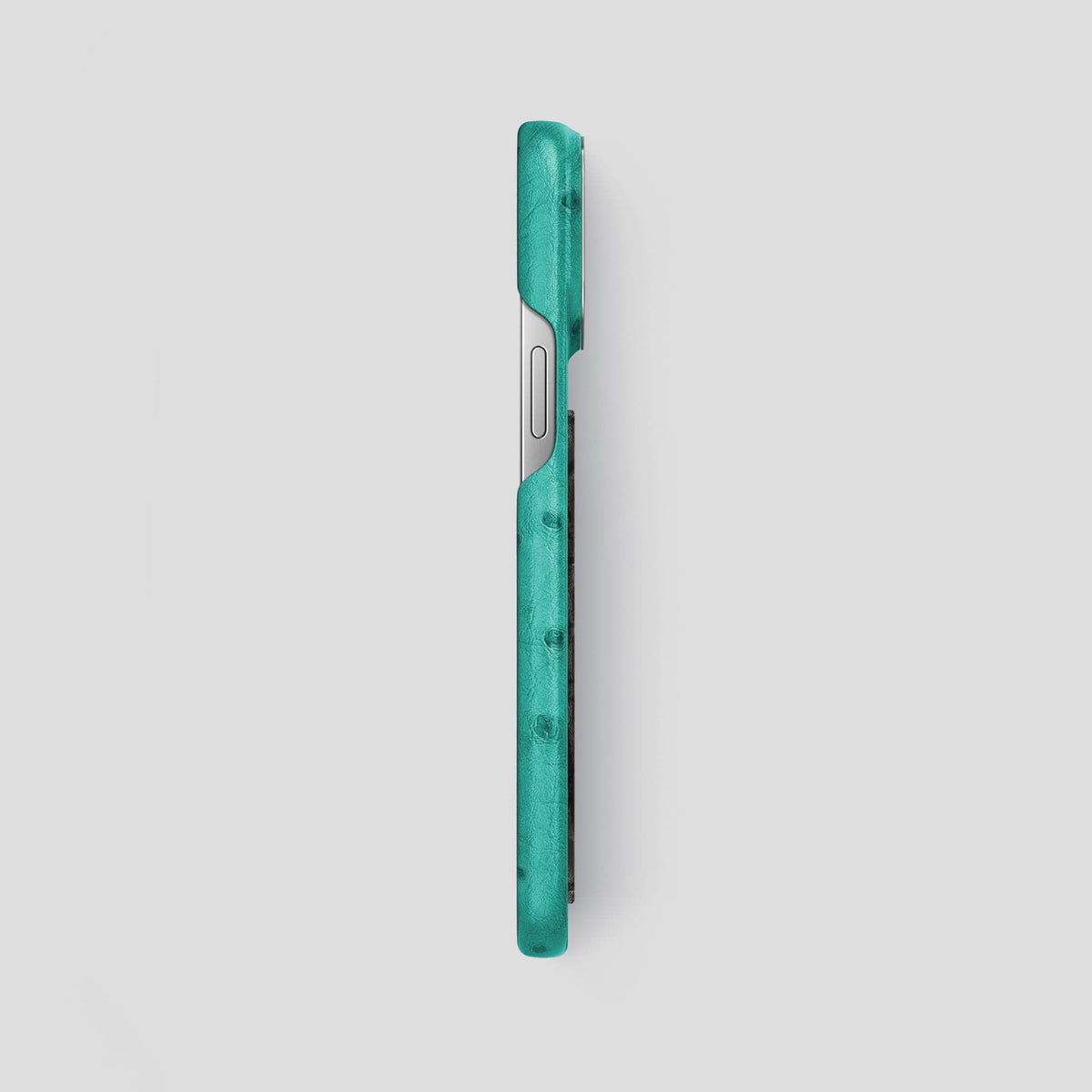 Turquoise iPhone 13 Pro Max Classic Case Ostrich with Steel Metal -3 | Turquoise-Steel