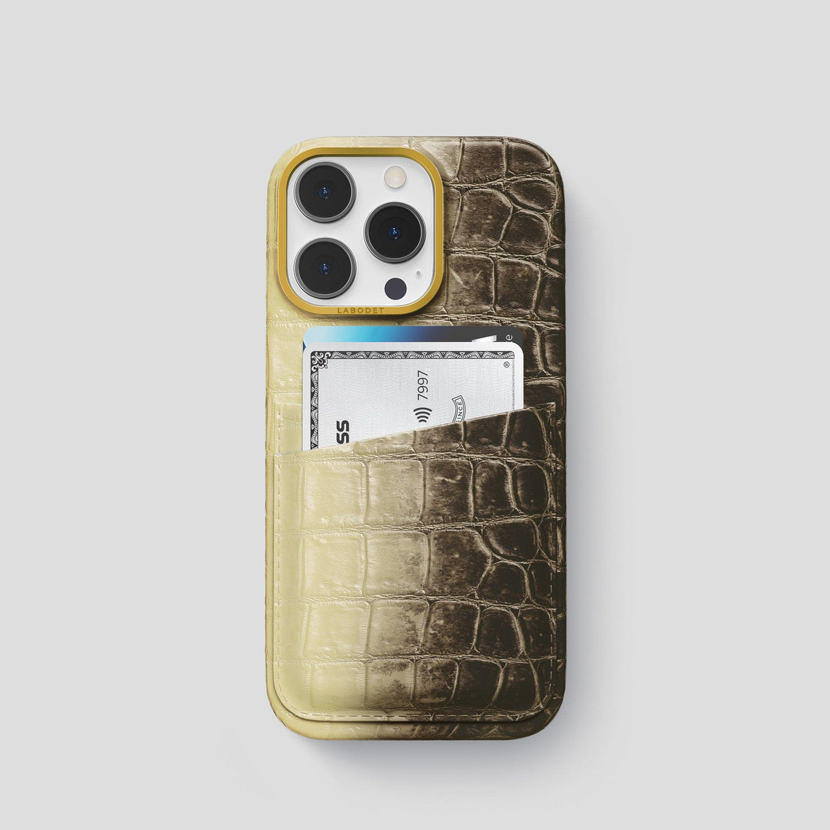 Natural iPhone 13 Pro Himalaya Card Case with Gold Metal -1 | Natural-Gold