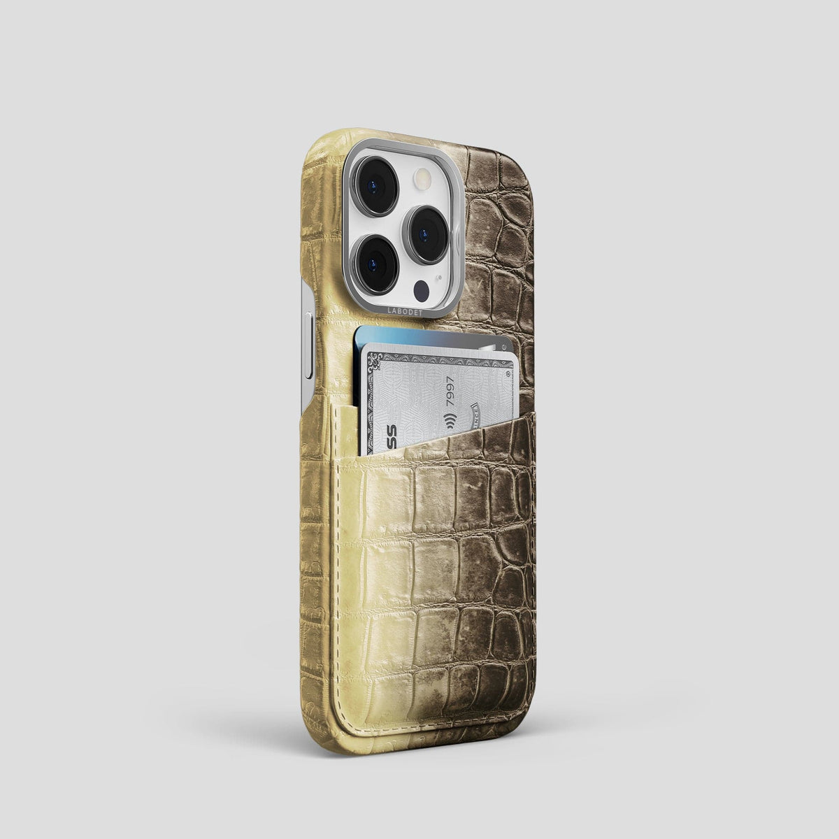 Natural iPhone 13 Pro Himalaya Card Case with Steel Metal -2 | Natural-Steel