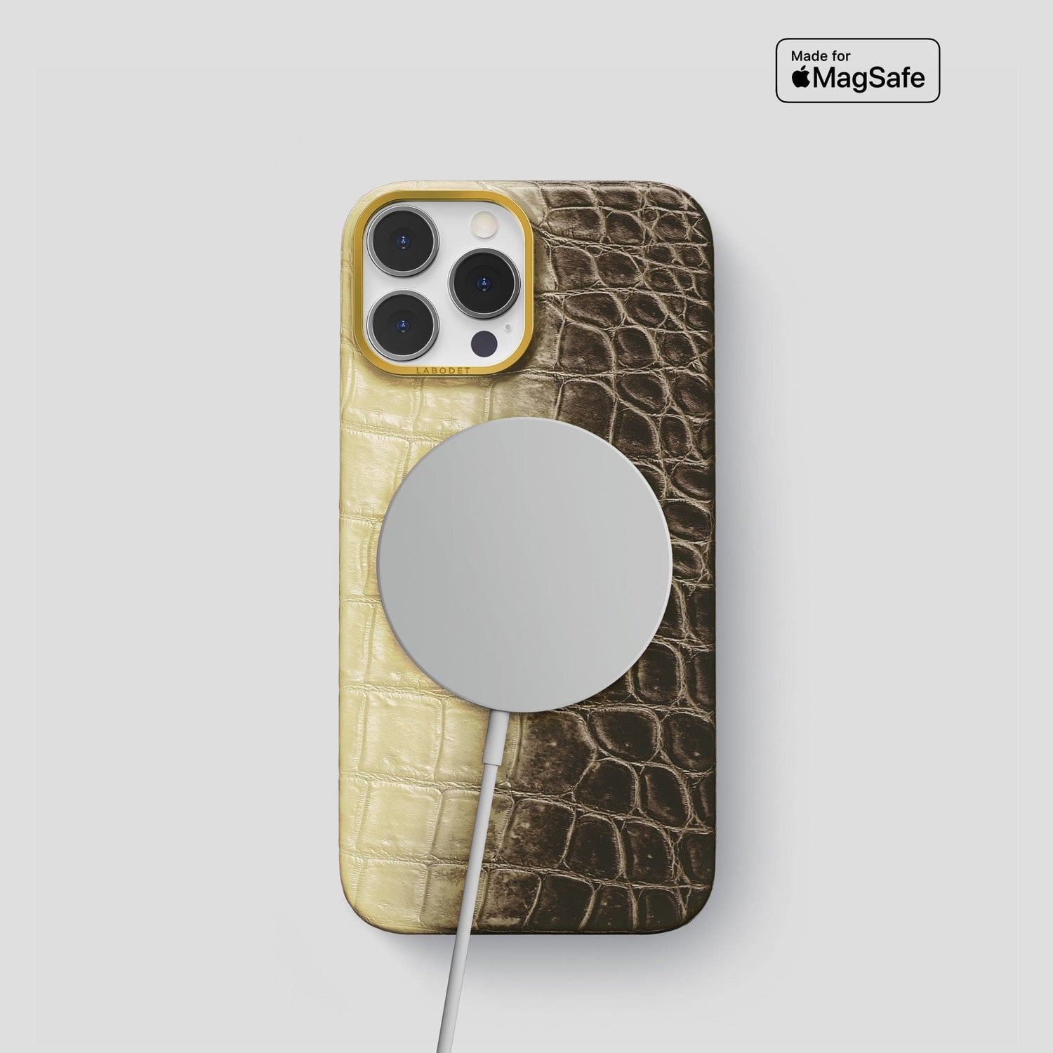 Natural iPhone 13 Pro Himalaya Classic Case with Gold Metal -4 | Natural-Gold