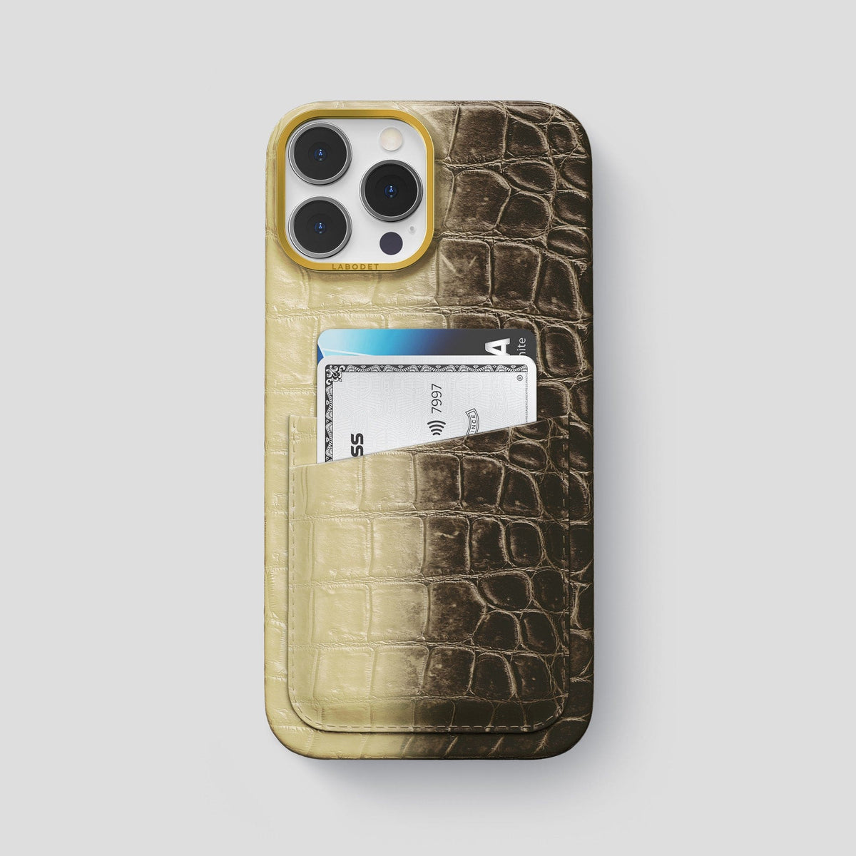 Natural iPhone 13 Pro Max Himalaya Card Case with Gold Metal -1 | Natural-Gold