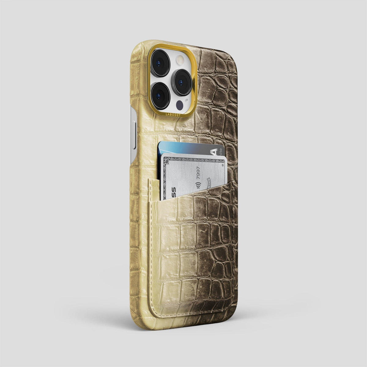 Natural iPhone 13 Pro Max Himalaya Card Case with Gold Metal -2 | Natural-Gold