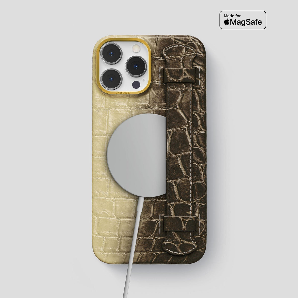 Natural iPhone 13 Pro Max Himalaya Strap Case with Gold Metal -5 | Natural-Gold