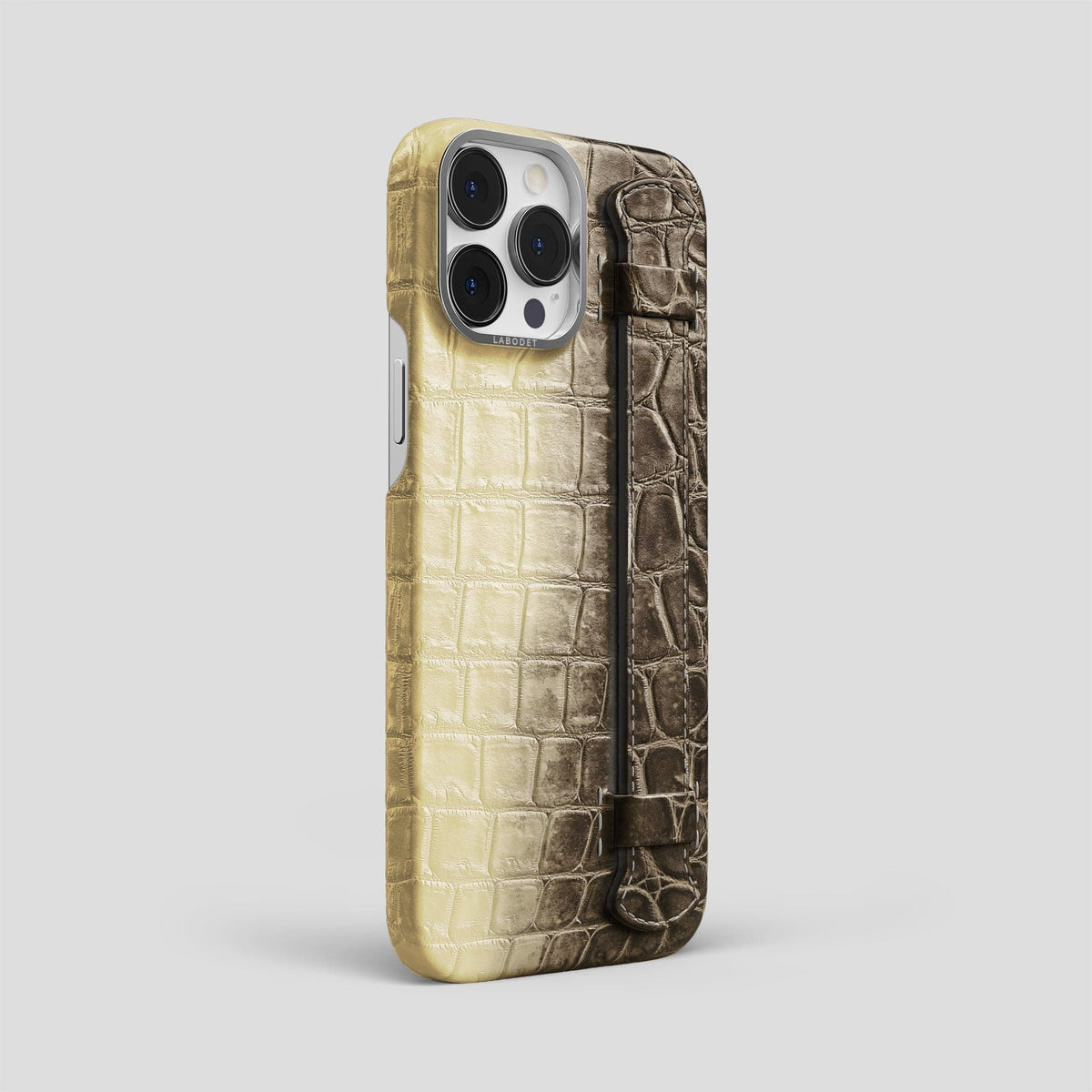 Natural iPhone 13 Pro Max Himalaya Strap Case with Steel Metal -2 | Natural-Steel