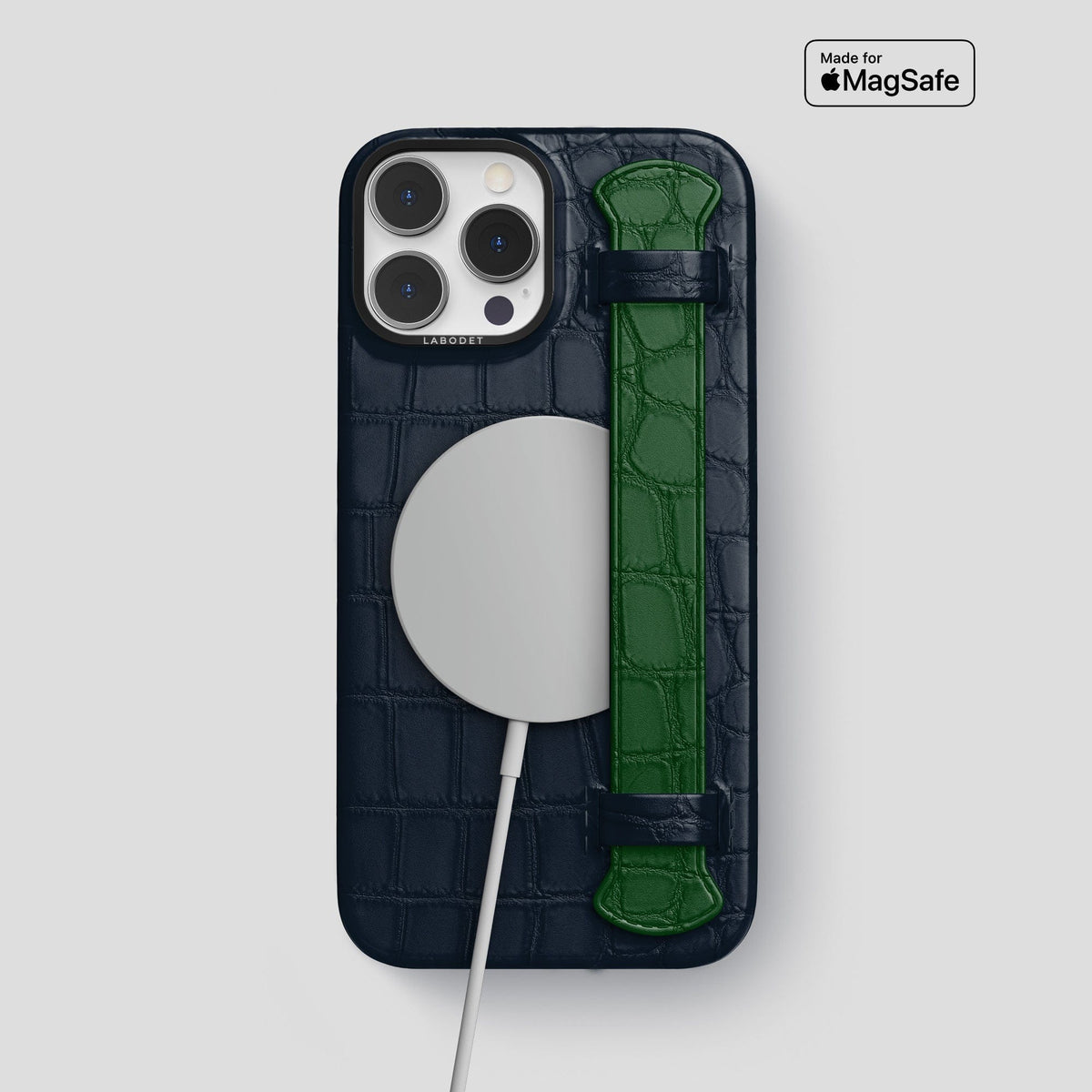 Navy-Blue-Green iPhone 13 Pro Max Strap Case Alligator with Black Metal -4 | Navy-Blue-Green-Black