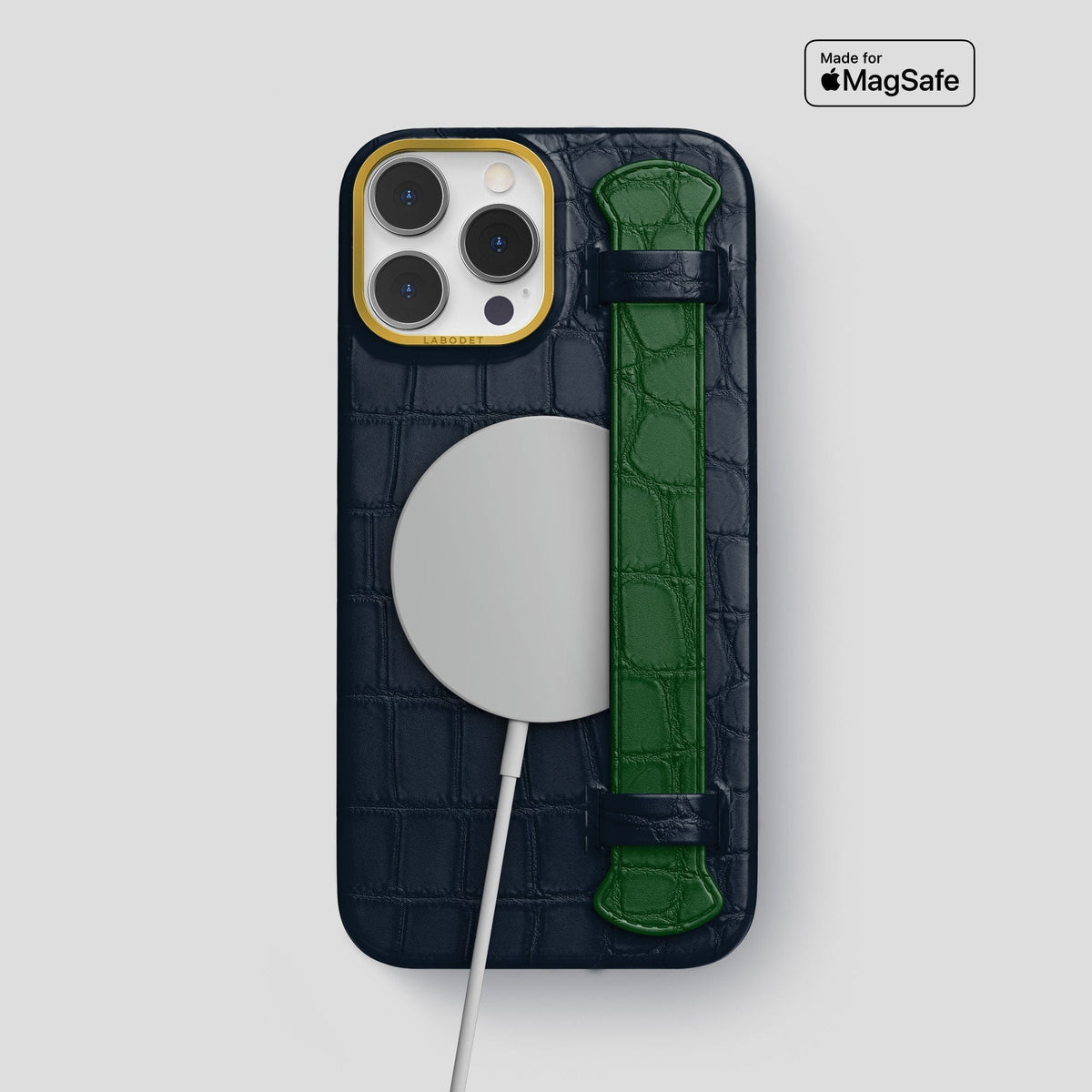 Navy-Blue-Green iPhone 13 Pro Max Strap Case Alligator with Gold Metal -4 | Navy-Blue-Green-Gold