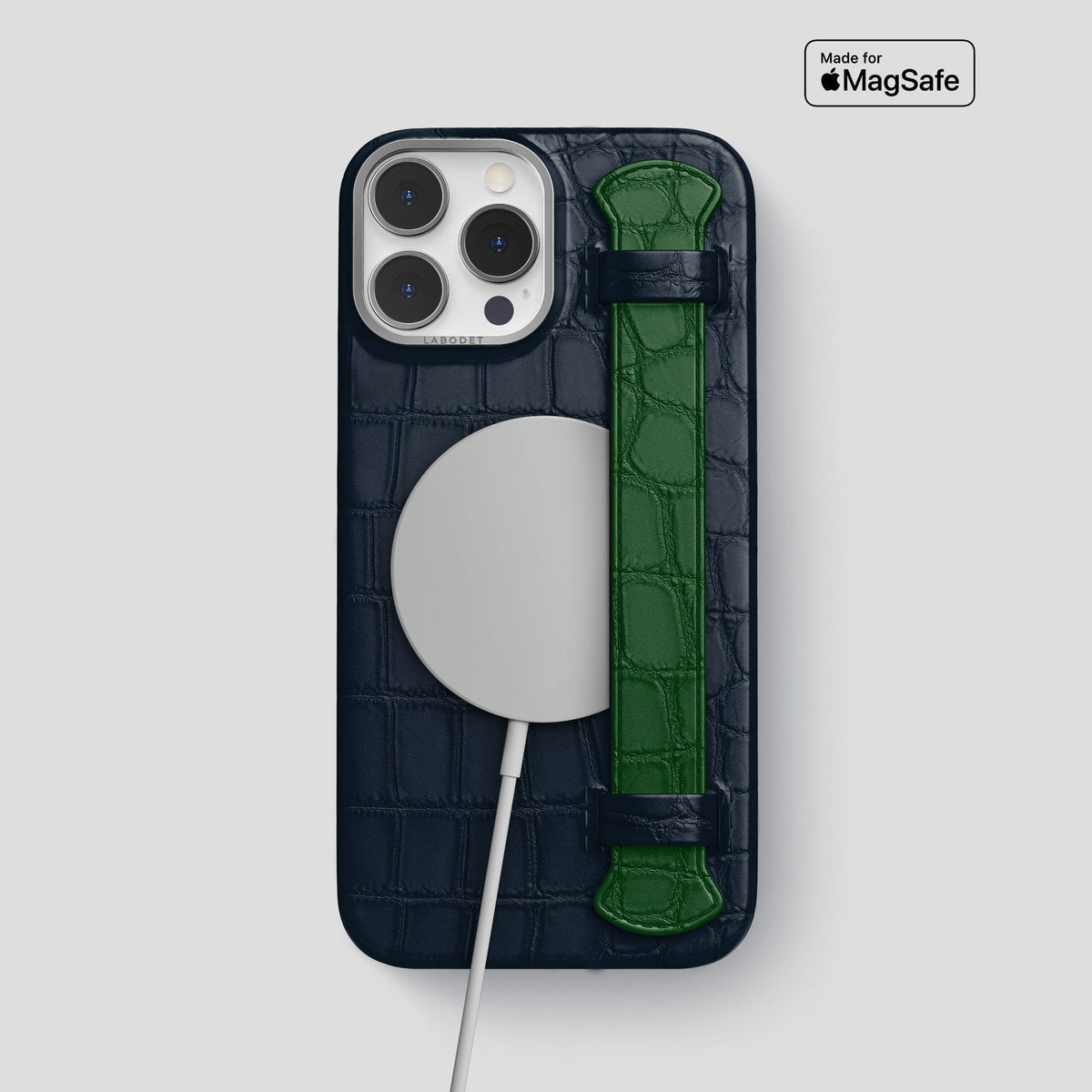 Navy-Blue-Green iPhone 13 Pro Max Strap Case Alligator with Steel Metal -4 | Navy-Blue-Green-Steel